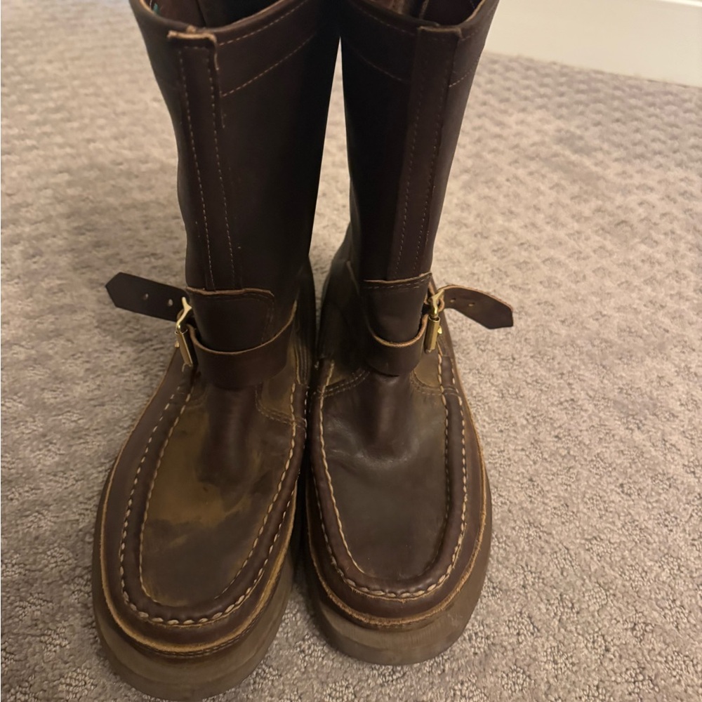 Brown Leather Boots with Buckle Detail